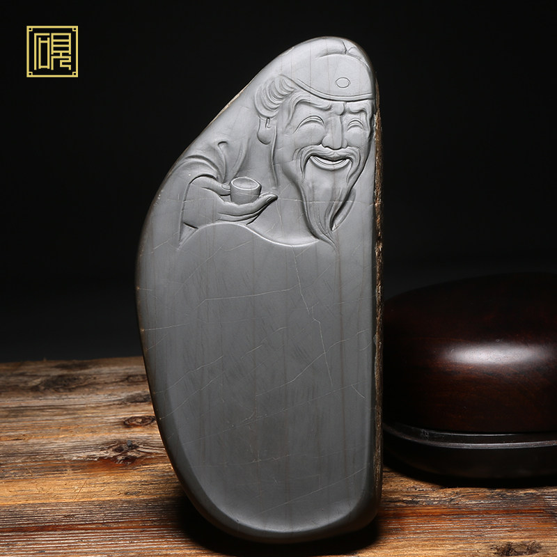 匠心非遗 工艺美术大师作品 太白醉酒 老坑砚台作品 精品文房礼品砚台原石安徽歙砚台高档歙砚风文房四宝
