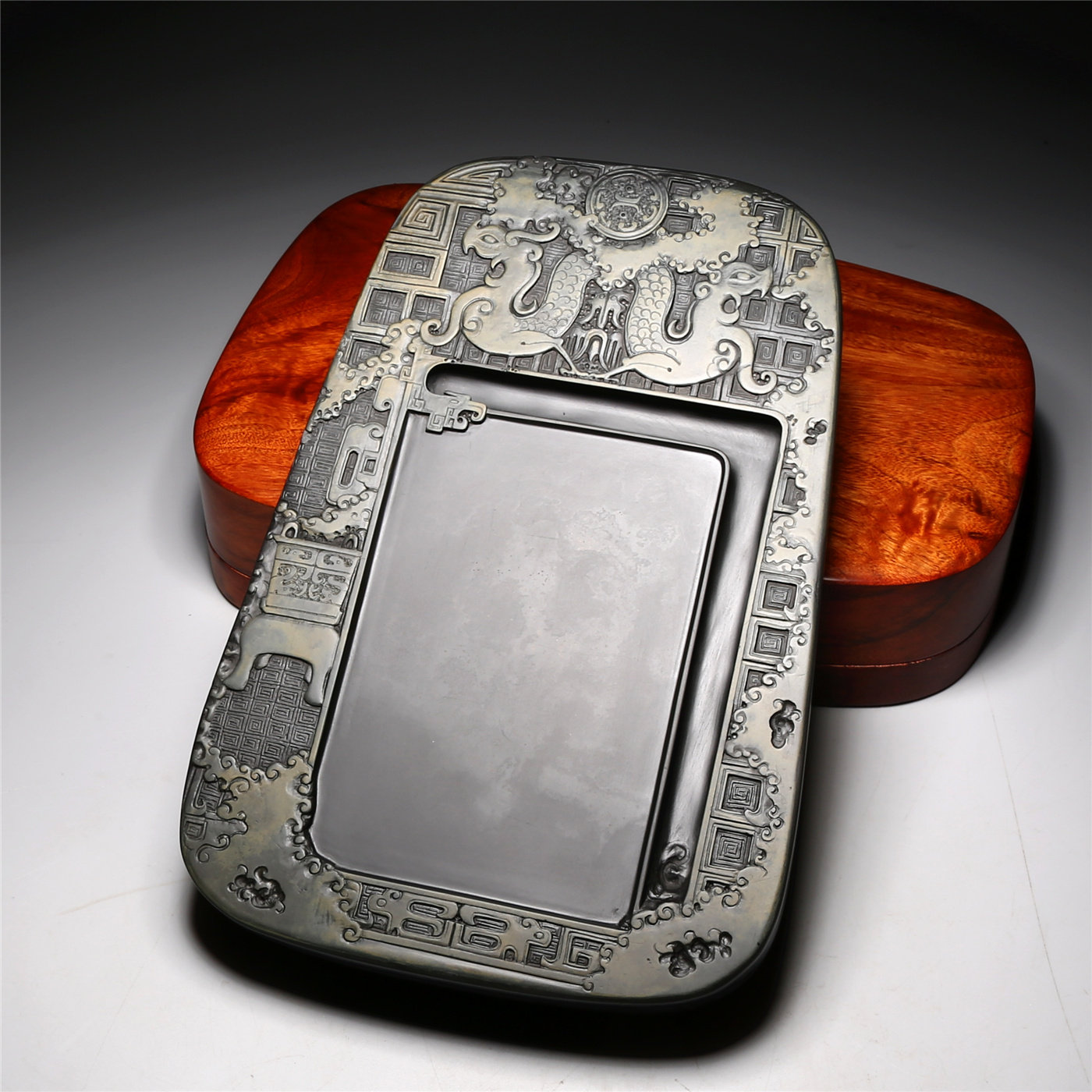 非遗/名师手工砚台/青铜神韵/天然原石老坑金晕精品高档珍藏文房四宝书法专用歙砚端砚成人研磨墨砚台