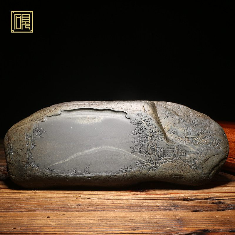 非遗传承歙砚名砚《秋韵》名师老坑砚台高档礼品珍藏天然原石歙砚端砚文房四宝收藏成人研磨墨块砚台