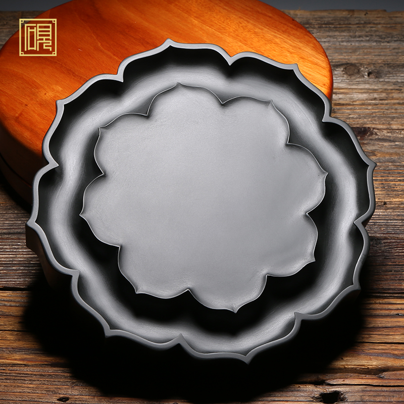 歙砚名师老坑砚台《莲花砚》收藏作品手工雕刻四大名坑老坑籽料正宗老坑高档砚台收藏送礼佳品端砚