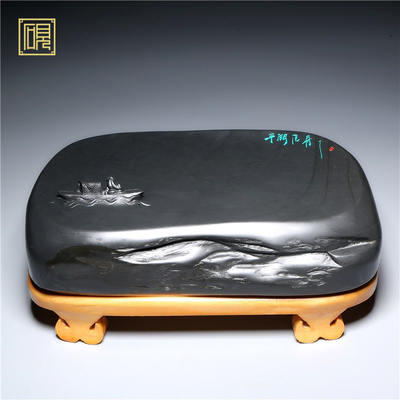 正宗歙砚意境砚台平湖泛舟原石