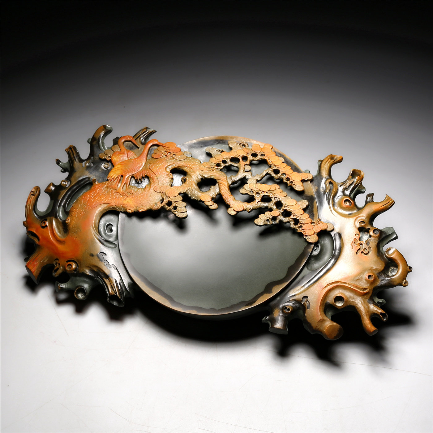 非遗歙县名师老坑松鹤同春砚台