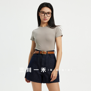 三川一禾高腰显瘦牛仔短裤25年夏季小个子宽松高腰阔腿A字休闲裤