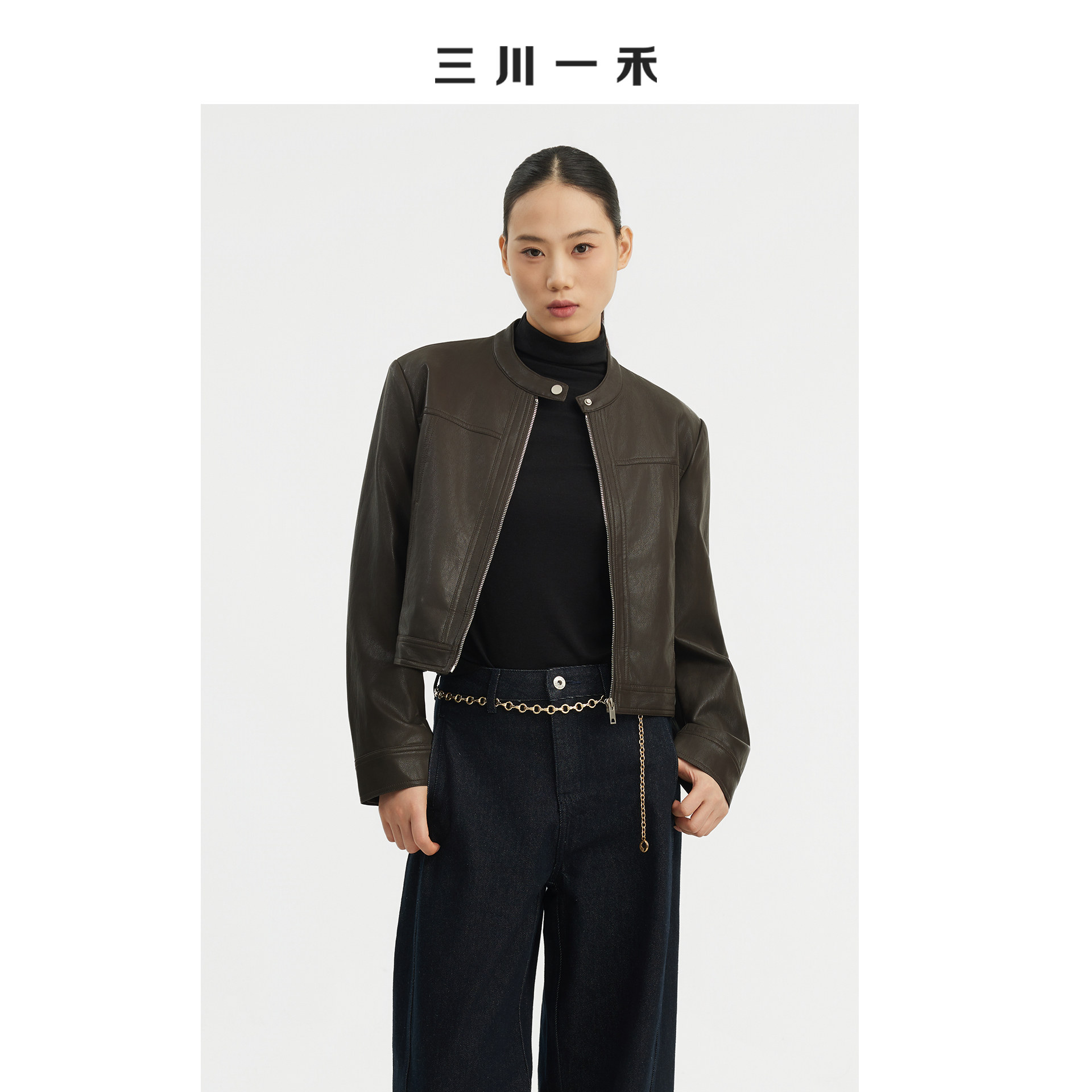 复古街头新款圆领时尚皮衣外套