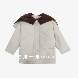 三川一禾简法主义女士时尚翻领拼接羽绒服2025冬新款保暖外套上衣