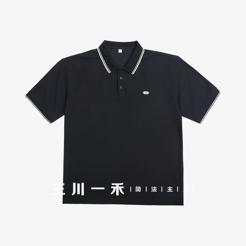 三川一禾男士撞色领刺绣翻领短袖T恤夏季宽松休闲通勤上衣POLO衫,男装,T恤,淘宝优惠券,粉丝福利购,淘宝优惠卷