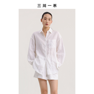 显瘦套装 三川一禾春季 短裤 单袋亚麻衬衫 女士新款 时尚