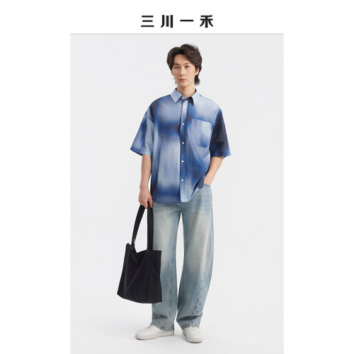 夏季新款复古墨染短袖宽松衬衣