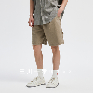 三川一禾男士复古洗褪伐木工装短裤夏季宽松百搭时尚潮流休闲裤