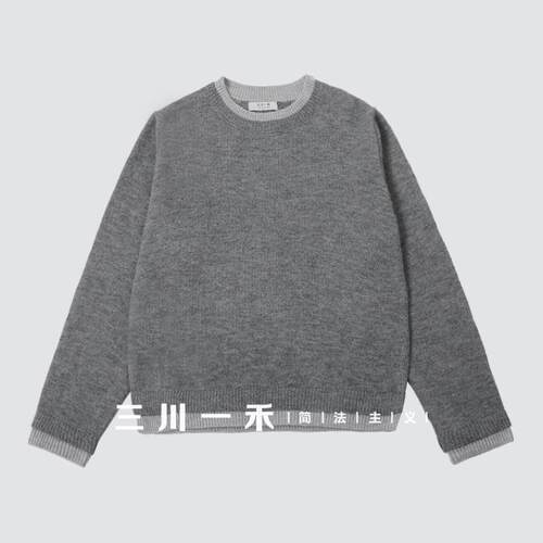 假两件圆领针织衫灰色毛衣