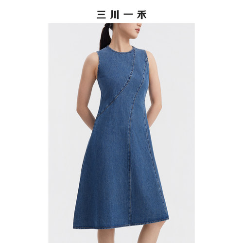 夏款后背拉链无袖牛仔时尚连衣裙