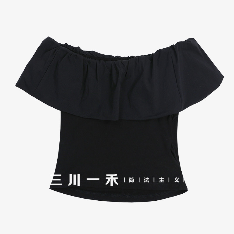 三川一禾女士一字肩荷叶边露肩夏季新款时尚收腰设计感气质上衣