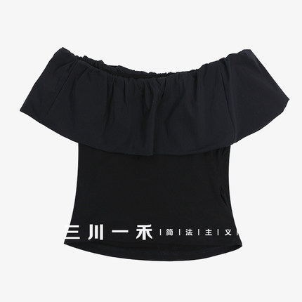 三川一禾女士一字肩荷叶边露肩夏季新款时尚收腰设计感气质上衣