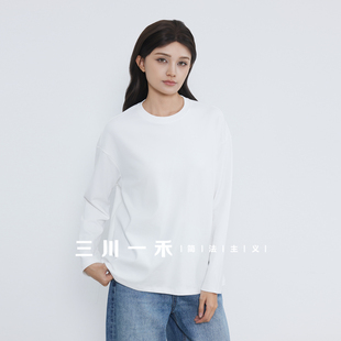 三川一禾女士圆领磨毛阔版T恤2025冬季新款休闲百搭慵懒风针织衫