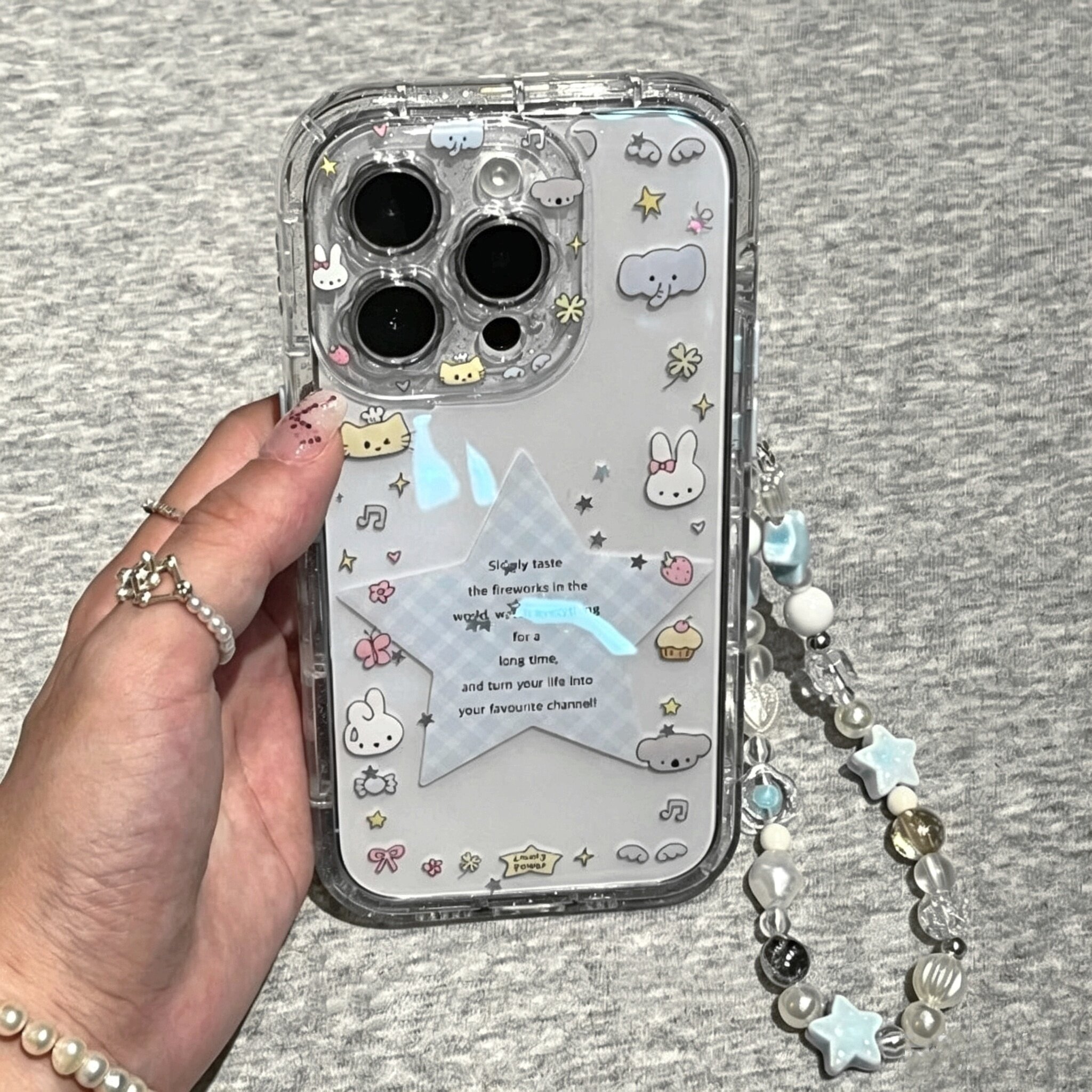 适用苹果系列iPhone17新款手机壳16promax14promax蓝格星星小动物15promax/13pro半包大孔防摔网红女款保护套