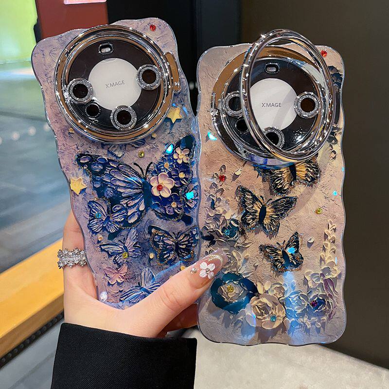 适用华为mate70系列苹果16promax新款手机壳mate60/50优雅国风蝴蝶花朵14pro15pro全包隐形支架镜头膜保护套