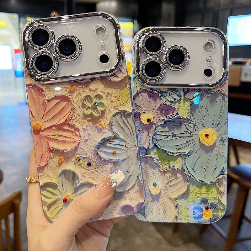 适用苹果系列iPhone17新款手机壳16promax14promax小众海棠花13pro/15promax全包闪粉镜头防摔网红女款保护套