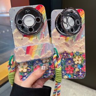 P70pro全包镜头膜翻盖支架网红保护套 彩虹花海背夹P70 适用华为mate70系列苹果新款 手机壳mate60pro优雅时尚