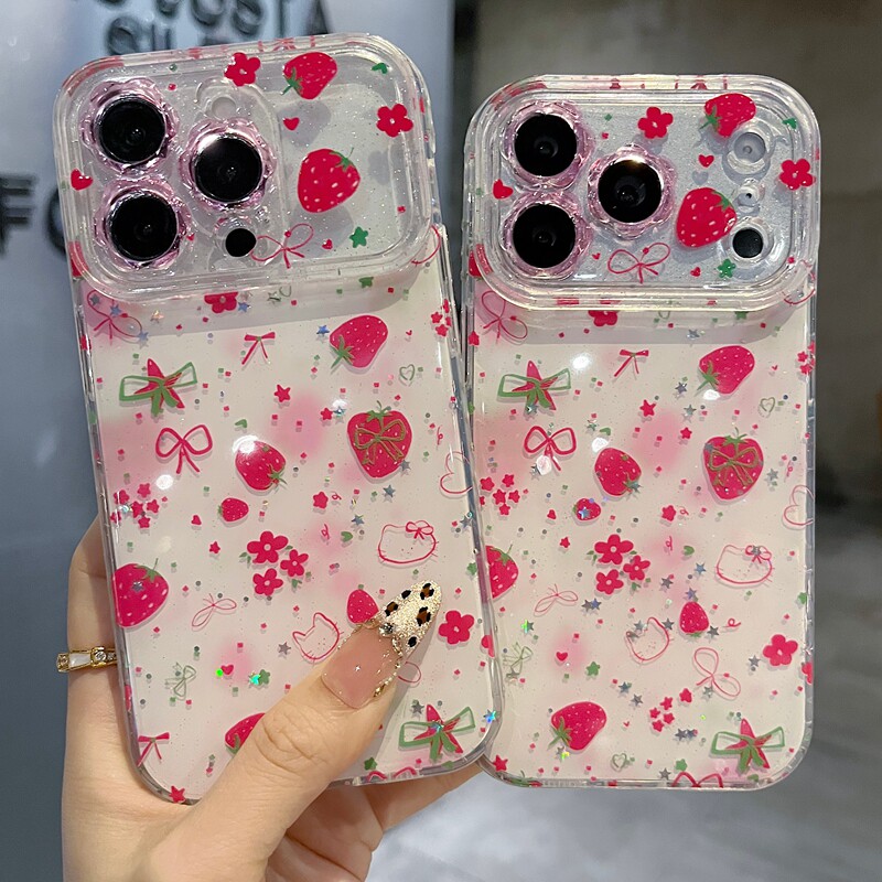 适用苹果系列iPhone17新款手机壳13pro/16promax可爱蝴蝶结草莓15promax14promax全包花朵镜框网红女款保护套