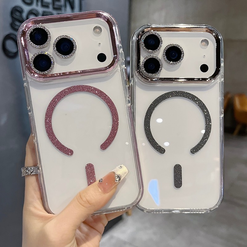 适用苹果系列iPhone17新款手机壳15promax14promax时尚闪粉边框磁吸13promax16promax半包大孔透气网红保护套