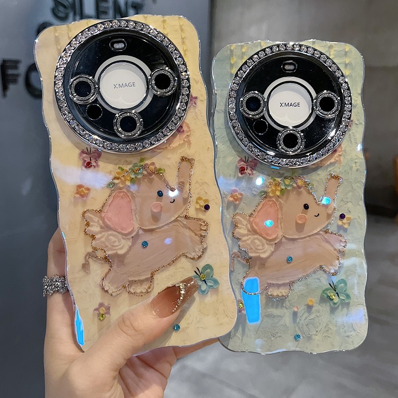 适用华为mate70系列苹果新款手机壳Pura80pro小众时尚米底小象mate60pro全包满钻精孔镜框扭边网红女款保护套
