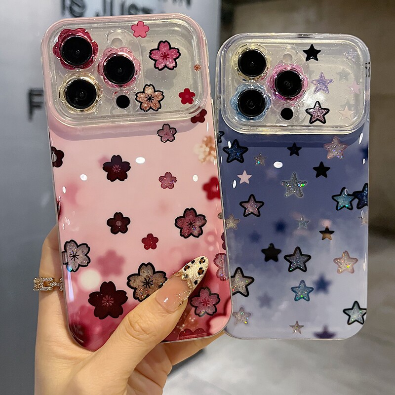 适用苹果系列iPhone17新款手机壳13promax16promax时尚粉色樱花15promax14promax全包闪粉花朵镜框网红保护套