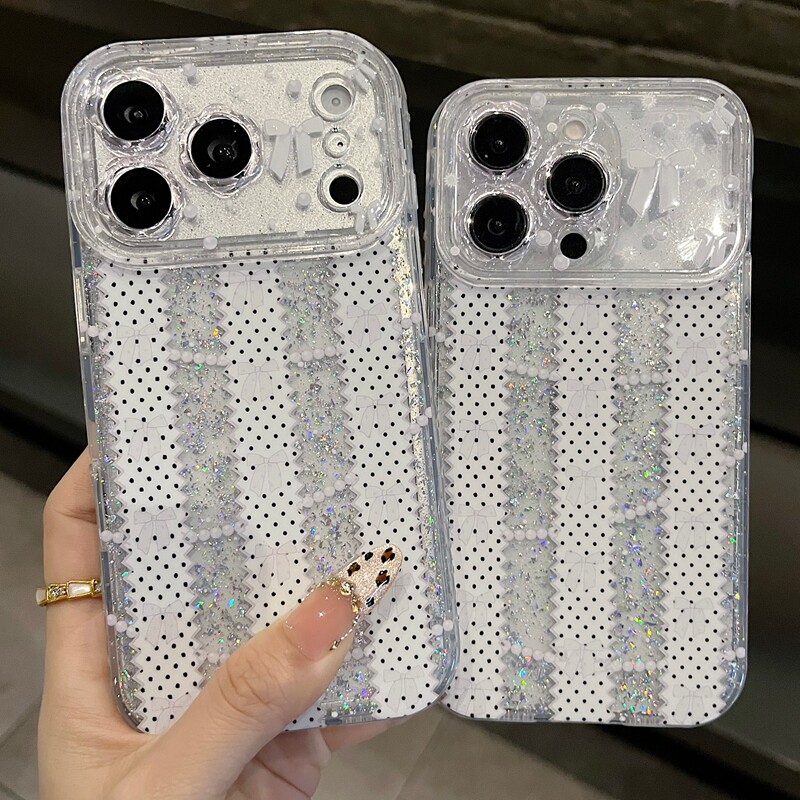 适用苹果系列iPhone17新款手机壳13pro/16promax蝴蝶结蕾丝爆闪15promax14promax全包闪粉花朵镜框网红保护套