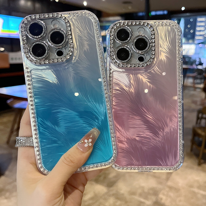 适用苹果系列iPhone16新款手机壳15pro14pro小众个性边钻渐变紫13pro/16promax满边钻框闪钻镜头膜网红保护套
