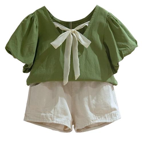 Летний детский комплект с бантиком, детская одежда, коллекция 2022, в западном стиле