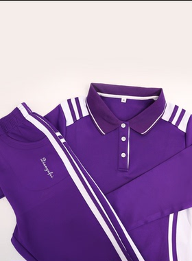 秋冬新款紫色南韩丝佳木斯健身操套装队服走操运动休闲显瘦长袖