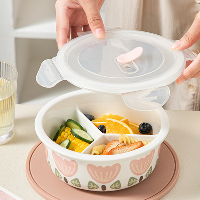 上班族带饭餐盒陶瓷饭盒可微波炉加热专用碗带盖密封盒分隔保鲜盒