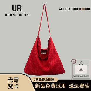 UR韩国ins小众托特包斜挎包包女2025新款元气少女可爱红色单肩包