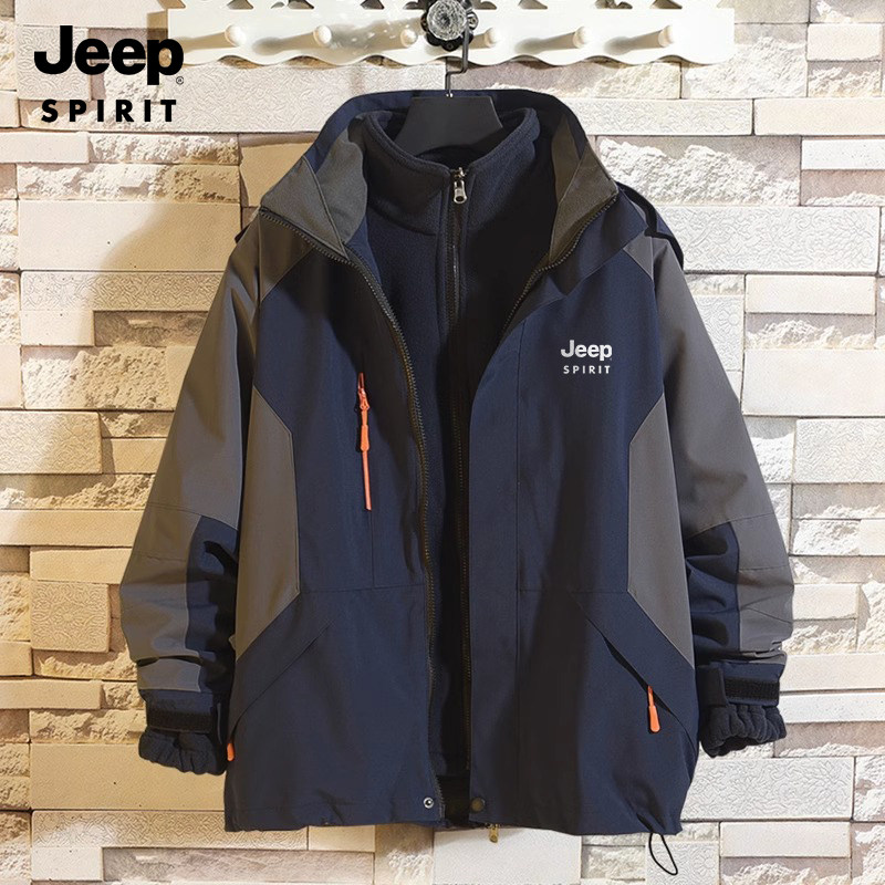 JEEP户外冲锋衣冬季男女三合一可拆卸两件套加厚防风登山保暖外套
