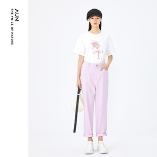 女 AUM噢姆夏季 淡紫色薄款 修身 九分休闲牛仔裤