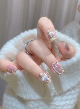 2024b新款纯手工美甲穿戴甲纯欲风设计师款猫眼短款指甲贴片