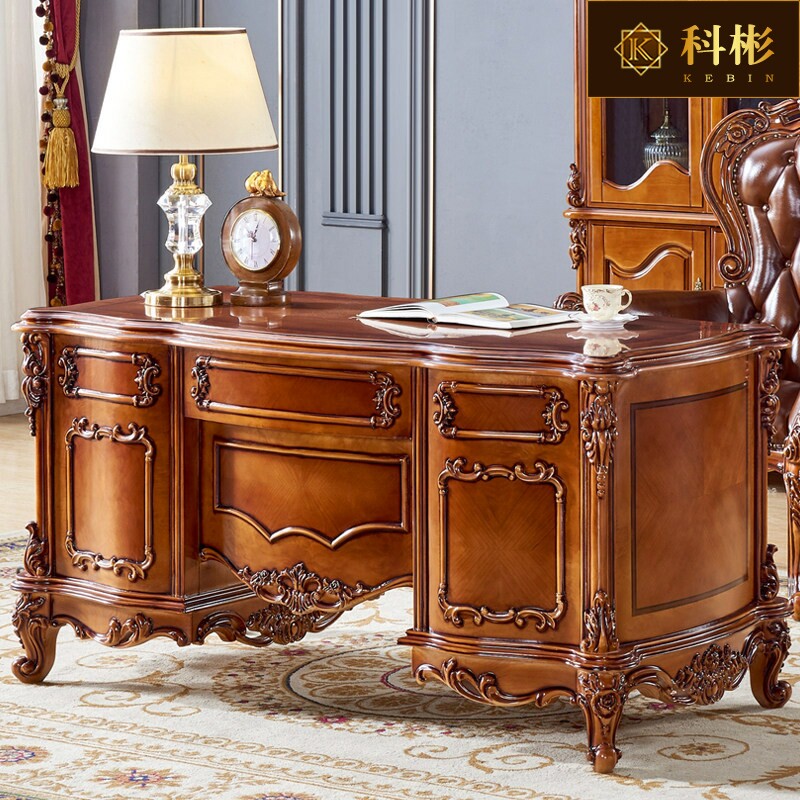欧式书桌美式别墅奢华实木雕花复古做旧豪华办公桌书台办公桌书房