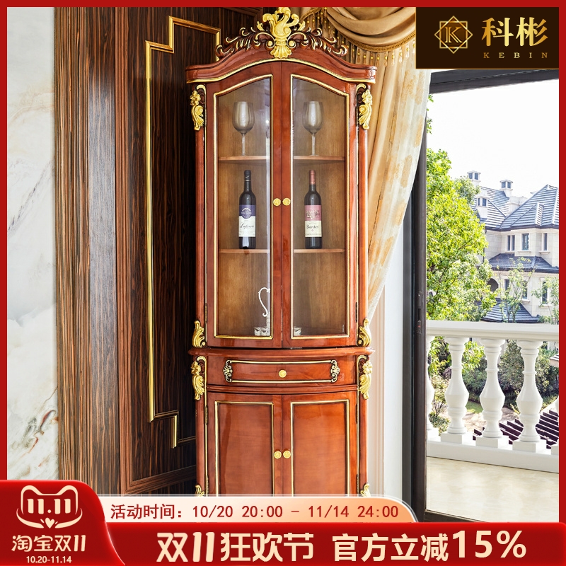 欧式酒柜美式别墅餐厅家用客厅复古转角柜落地柜扇形靠墙三角酒柜