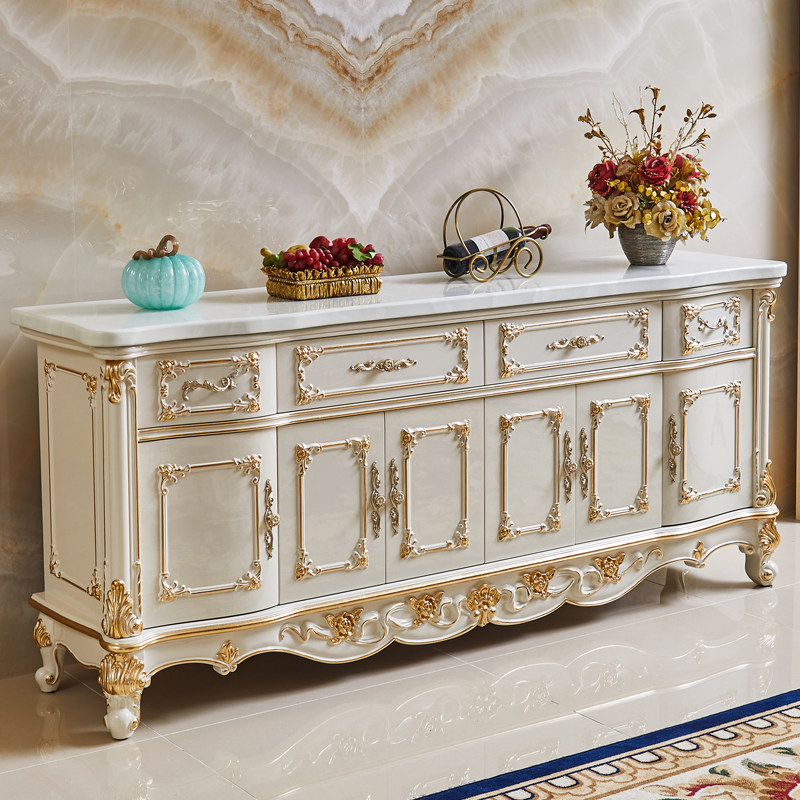 欧式别墅餐边柜美式奢华餐厅实木储物客厅隔断柜金色墙边柜餐边柜
