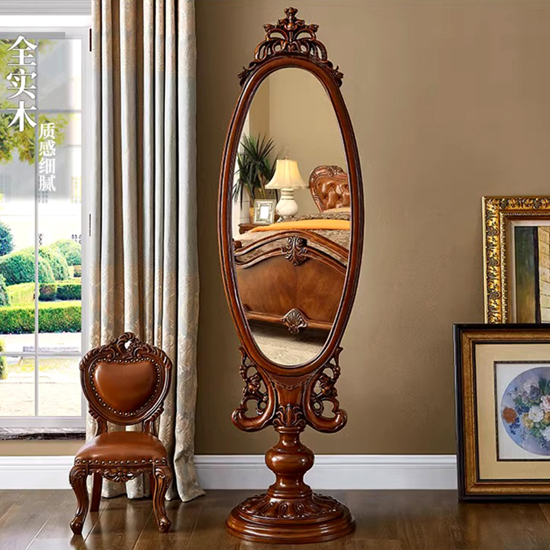 欧式穿衣镜美式宫廷卧室奢华全实木雕花落地镜子全身镜换衣长镜