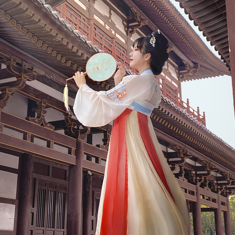 现货【赤丹】原创汉服女夏季仙气古风一片式齐胸襦裙交窬裙6米摆