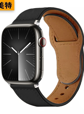 适用苹果手表表带iwatchS11新款S10真皮S9头层牛皮复古applewatchse高级感s8真皮腕带ultra商务皮质s7/se男女