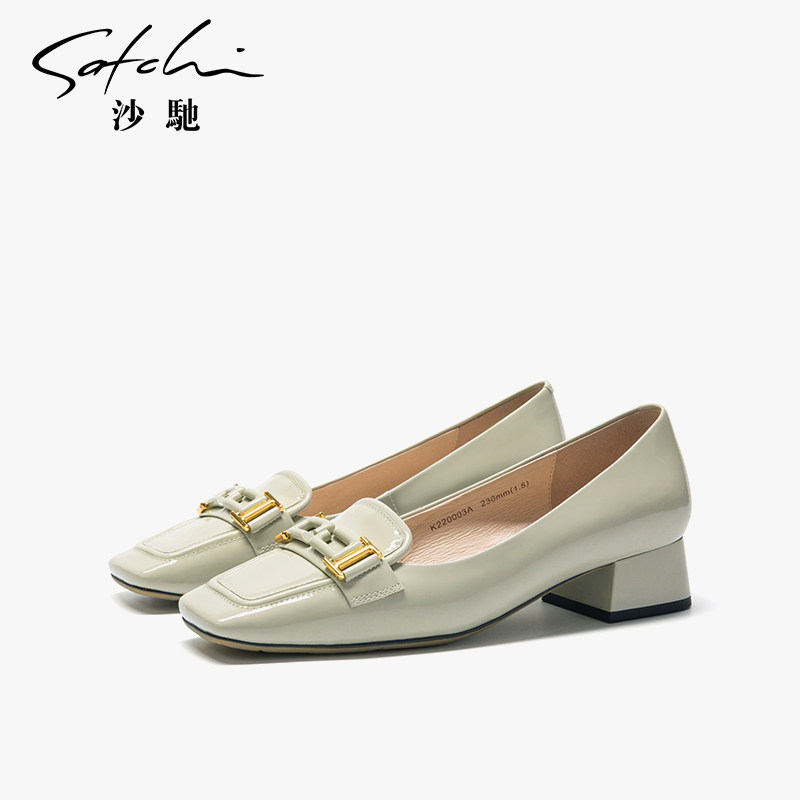 【品牌特卖】沙驰女鞋方头粗跟职业单鞋真皮小方扣通勤工作鞋,女鞋,浅口单鞋,淘宝优惠券,粉丝福利购,淘宝优惠卷