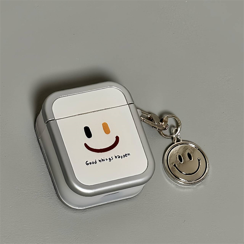 适用Airpods4耳机保护套电镀撞色Good笑脸苹果耳机套AirPods1/2代/pro保护壳皮吊坠airpods新3代蓝牙耳机壳女