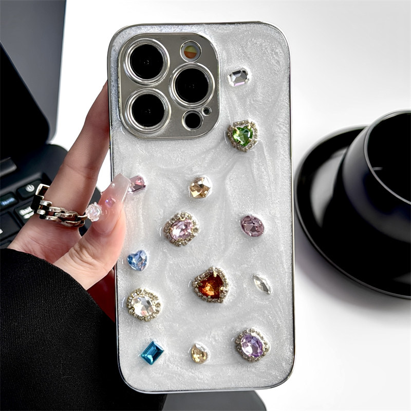 小众奢华立体宝石适用iphone16pro苹果15手机壳11新款12pro电镀银13promax时尚气质高级感14全包防摔保护套女