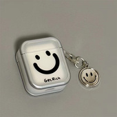 适用Airpods4耳机保护套韩国简约笑脸苹果耳机套AirPods1 2代 pro保护壳磨砂带吊坠airpods新3代蓝牙耳机壳女