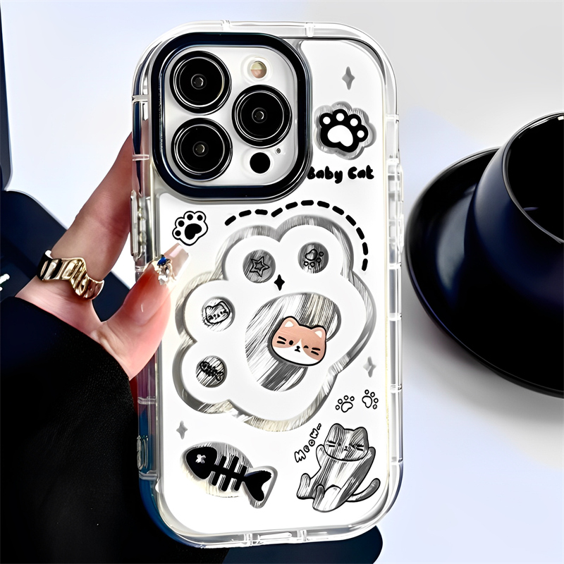 适用苹果iPhone羽纱纹猫爪手机壳