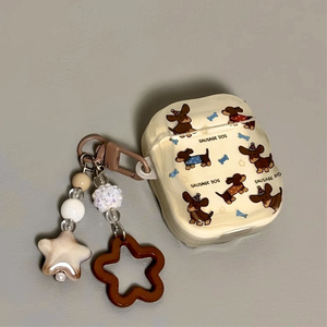 适用Airpods Pro3耳机保护套韩国可爱狗狗苹果耳机套AirPods1/2代/3保护壳透明带吊坠airpods4代蓝牙耳机壳女