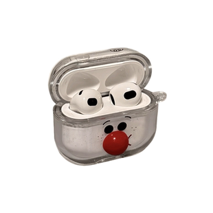 适用Airpods4耳机保护套闪粉流沙红鼻子苹果耳机套AirPods1/2代/pro保护壳透明带吊坠airpods新3代蓝牙耳机壳