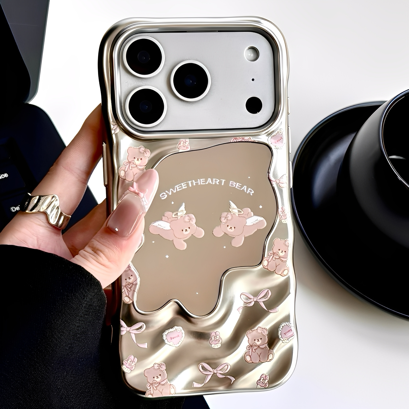 电镀镜面蝴蝶结小熊适用iphone17pro苹果16手机壳新款15pro可爱14proamx全包防摔超好看外壳13时尚高级感女款