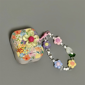 适用Airpods Pro耳机保护套夏日彩色泫雅花朵苹果耳机套AirPods1/2代保护壳带吊坠airpods新3代蓝牙4代耳机壳